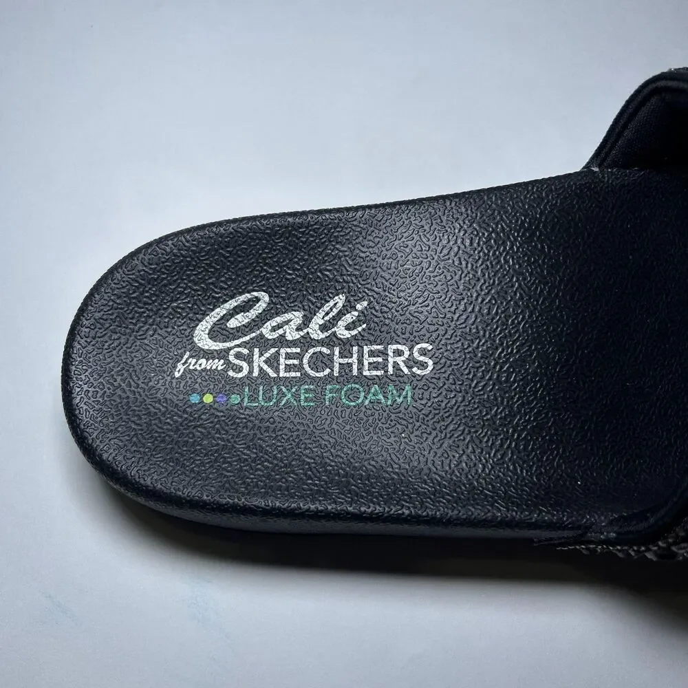 Skechers Slide Sandal Shoes Women's Size 8 Black Cali Luxe Foam Rhinestone - Picture 3 of 7